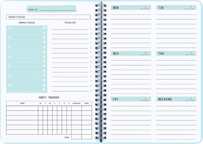 Weekplanner Ongedateerd - Notitieboek Doelen - Taken Plannen - Spiraalbinding Kwaliteitspapier - A5 Formaat - Groen