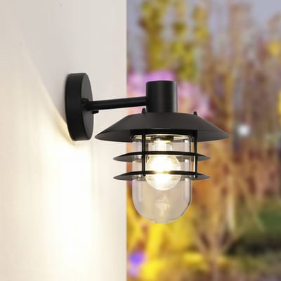 Lindby - Wandlamp buiten - 1licht - IJzer, metaal, glas - H: 26.2 cm - E27 - zwart, transparant