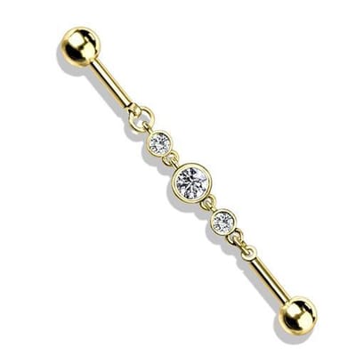Industrial piercing PVD 3 ronde CZ steentjes ketting - goud - LMPiercings