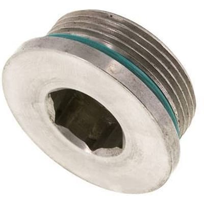 Plug UN 1-5/8''-12 RVS FKM met binnenzeskant 250 bar (3512.5psi)