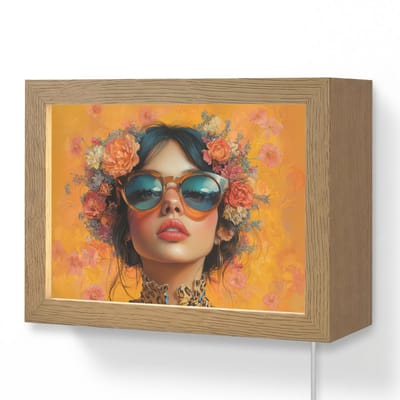 Wandlamp 20x15 cm - Oplaadbaar - Vrouw - Bloemen - Aesthetic - Oranje - Wandlampen binnen woonkamer - Slaapkamer lamp met kabel - Decoratieve nachtlamp - Vloerlamp snoer
