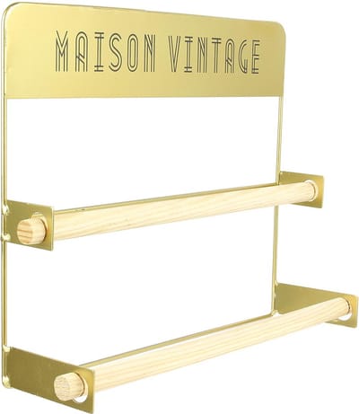 Dubbele Keukenrolhouder Metaal - Goud - 35 x 28 x 10 cm - Luxe Gouden Keukenrol Houder voor Stijlvolle Keukeninrichting en Praktische Opslag - Goud