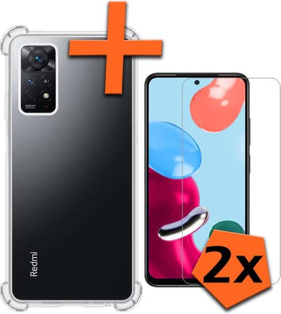 Hoes - Met Screenprotector - 2 Stuks - Geschikt voor Xiaomi Redmi Note 11 - Sterk & Shockproof - Siliconen Case - Back Cover - Telefoon Hoes - Shock Proof - Transparant