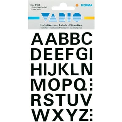 Huismerk Herma 4163 Etiket met letters A-Z 15mm Zwart - 1 pakje met 1 velletje