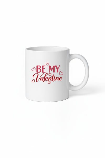 Valentijn Mok 'BE MY Valentine' - Romantisch Cadeau met Hartenprint - Wit Keramiek Beker