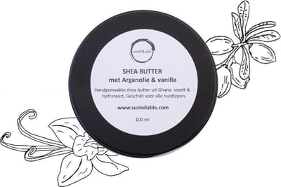 Set shea butter met arganolie en vanille 10 ml blikje en 100 ml blik - recyclebaar