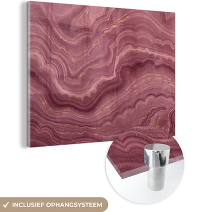 MuchoWow® Glasschilderij 120x90 cm - Schilderij acrylglas - Roze - Geode - Stenen - Agaat - Foto op glas - Schilderijen