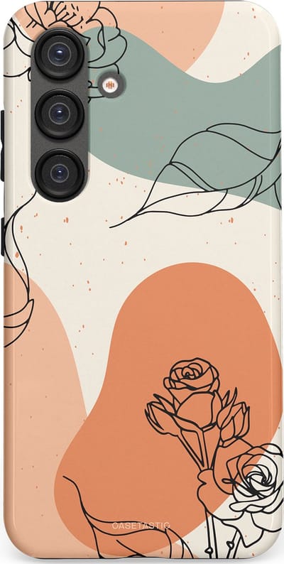 Casetastic hoesje geschikt voor Samsung Galaxy S25 - Dubbellaagse bescherming - Lijnenspel roos - Fashion Case - Saliegroen Perzik Zand
