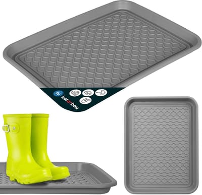 KOTARBAU® Schoenenlekbak, Lekbak Schoenen, Kunststof, 38 x 50 cm, Grijs, Schoenendruipbak, Schoenmat, Laarzen Afdruipmat, Schoenafdruipbak, Schoenenschaal, Lekbak voor Natte Schoenen