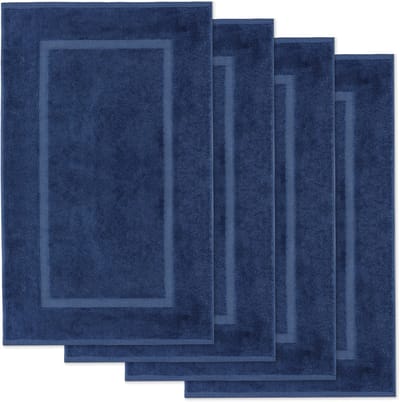 Lavea® Set van 4 Badmatten 50x80 cm Zacht en Absorberend – 100% Katoen, Wasbare Badkamermatten – Ideaal als Douche- of Badmat - Marineblauw