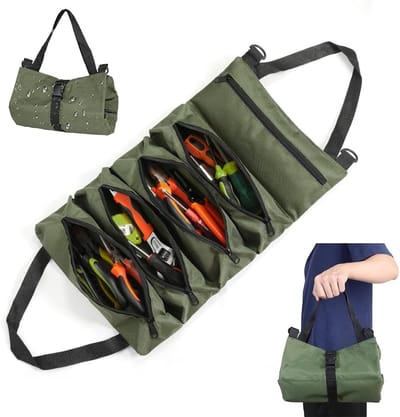 Kleine Tool Roll met 5 Ritscompartimenten van Oxford Stof, Handige Hanglus voor Electriciens en Ambachtslieden