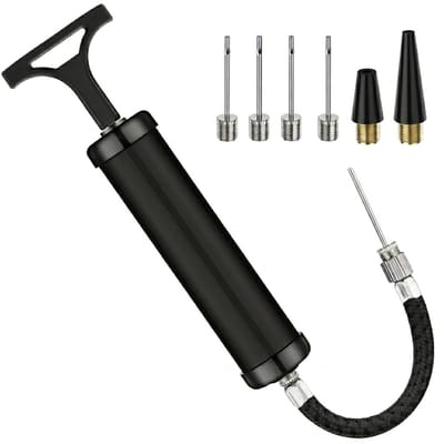 Zwarte ballenpomp draagbare handpomp unisex met flexibele slang naalden en lucht nozzles geschikt voor basketbal voetbal volleybal rugbybal en opblaasbare items zonder batterij