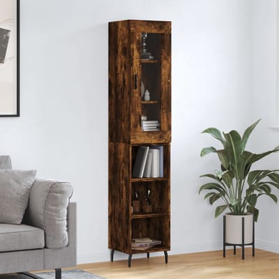vidaXL - Hoge - kast - 34,5x34x180 - cm - bewerkt - hout - gerookt - eikenkleurig