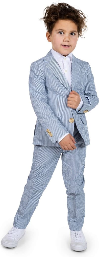 OppoSuits Daily Seer Sucker - Casual Jongens Pak - Voor Bruiloften, Schoolfeesten en Casual Chic - Inclusief Pantalon en Blazer - Blauw - Maat: EU 92/98 - 2 Jaar