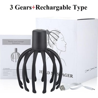 Elektrische Octopus Klauw Hoofdhuid Massager Handsfree Therapeutische Hoofdkrabber Verlichting Haar Stimulatie Oplaadbaar Stressverlichting Nieuw gray