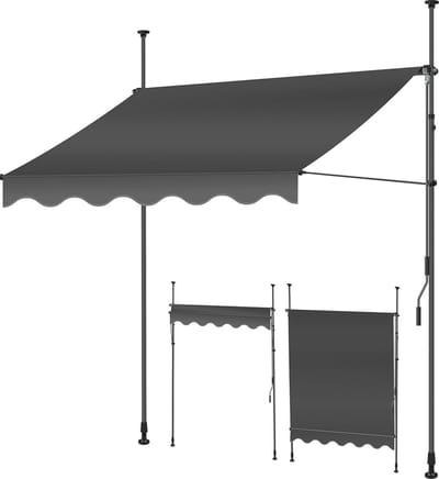 Handmatig Uitschuifbaar Zonnescherm 300cm | UV Bescherming voor Balkon, Terras, Tuin | Hoogte Verstelbare Klemluifel