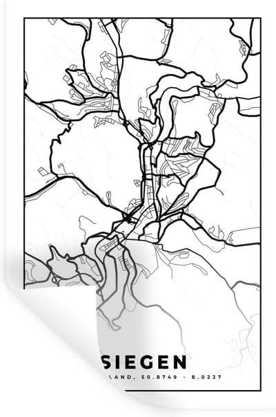 Muurstickers - Sticker Folie - Siegen - Plattegrond - Kaart - Stadskaart - 20x30 cm - Plakfolie - Muurstickers Kinderkamer - Zelfklevend Behang - Zelfklevend behangpapier - Stickerfolie