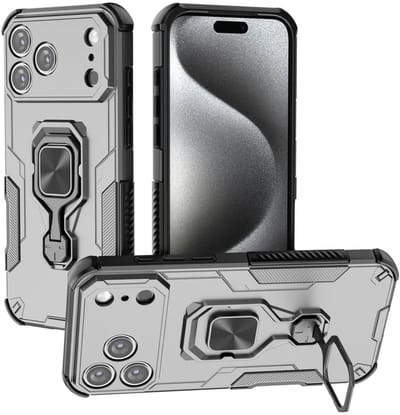 MobyDefend Hoesje - Geschikt voor iPhone 17 Pro Max - Dubbelgelaagde Pantsercase Met Standaard - Zilvergrijs