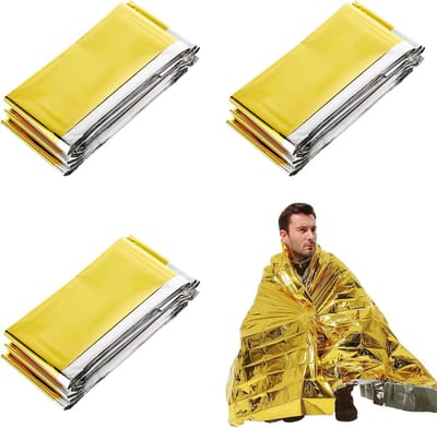 Thermodeken - nooddeken, - goud\zilver - 3 stuks - 210 x 160 cm - thermo-overlevingsdeken - reddingsdeken - beschermt tegen kou, regen, hitte en wind - buiten