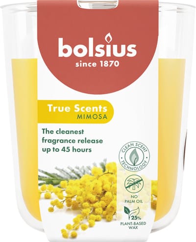4 stuks Bolsius geurglas mimosa geurkaarsen 97/85 (45 uur) True Scents
