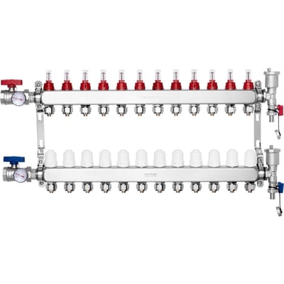 Collecteur Chauffage Radiant à 12 Branches Tuyau PEX 1/2  Ensemble Collecteur Chauffage au Sol
