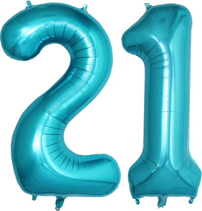 Folie Ballon Cijfer 21 Jaar Cijferballon Feest Versiering Folieballon Verjaardag Versiering Blauw XL 86Cm Met Rietje