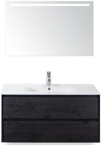 Dante Badmeubelset 100 cm - Black Oak - Keramische Wastafel Wit Enjoy met Sence Spiegel