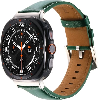 By Qubix - Compatible Samsung bandje - Premium leren bandje - Groen - Geschikt voor Samsung Galaxy Watch Ultra / Ultra 2 bandjes - 47mm