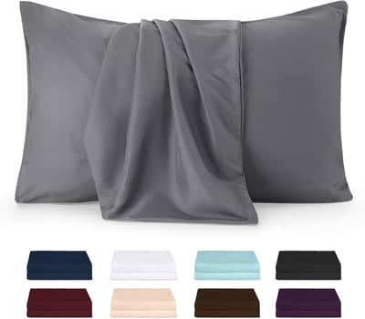 Famanu – Kussenslopen Set van 2 - 50 x 75 cm - 100% polyester - zacht geborsteld microvezel - krimp- en vervagingsbestendig - grijs - comfortabel voor dagelijks gebruik