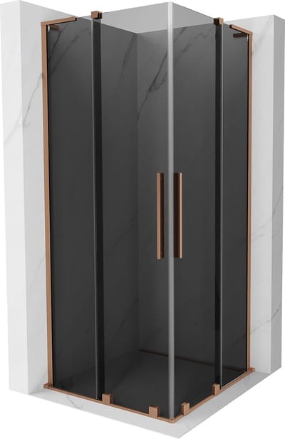 Mexen Velar L Duo douchecabine schuifbaar 80 x 80 , grafiet, geborsteld koper - 871-080-080-02-43-65