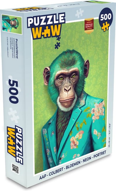 Puzzel Aap - Colbert - Bloemen - Neon - Portret - Legpuzzel - Puzzel 500 stukjes