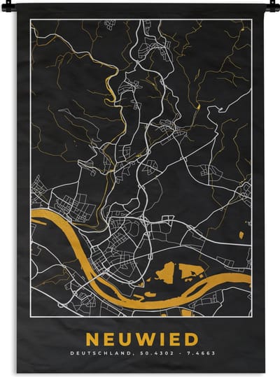 Wandkleed - Wanddoek - Neuwied - Goud - Stadskaart - Plattegrond - Duitsland - Kaart - 120x180 cm - Wandtapijt