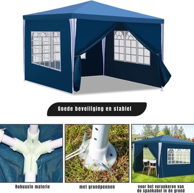 DYNA® Partytent 3x3 - Partytent - Feesttent - Blauw - 300cm x 250cm x 300cm
