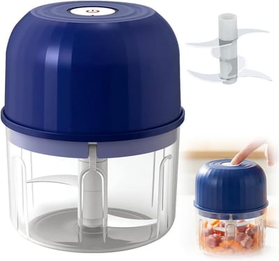 Mini Hakselaar 260 ml, Draadloze Voedselprocessor met 2 Rvs Messen, Oplaadbaar via USB, Geschikt voor Knoflook, Gember, Noten, Vlees en Fruit (Blauw)