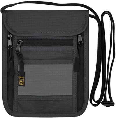 Dailygoods- Nekportemonnee met RFID-blokkering - Reisportemonnee - Pasjeshouder - Verstelbare lanyard - Slank ontwerp - Hoogwaardig nylon - 19 x 15 cm