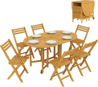Outsunny Patio Dining Set-Acaciahout-150L x 90B x 74H cm-Natuurlijke houtkleur