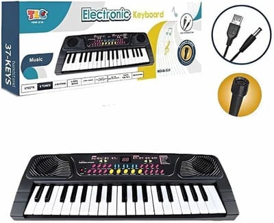 Keyboard voor Kinderen - 37 Toetsen, Met Microfoon, USB, Zwart - kan op batterijen en op stroom
