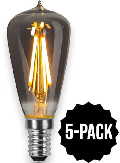5-Pack | Kogellamp - E14 - 1.6W - Super Warm Wit <2200K - Filament - Rookglas