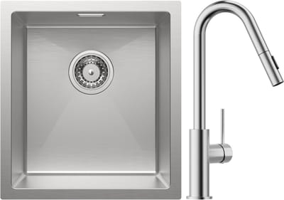 CECIPA max Spoelbak Keuken 40x44CM - Spoelbakken Keuken Met V-Uitloop Keukenkraan - Wasbak Keuken - Enkele Spoelbak - Spoelbakken met afdruip - RVS