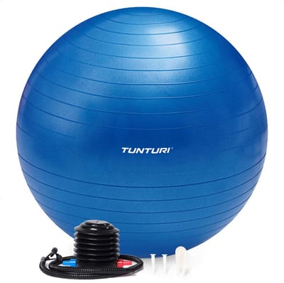 Tunturi Anti Burst Fitness bal met Pomp - Yoga bal 55 cm - Pilates bal - Zwangerschapsbal – 220 kg gebruikersgewicht - Incl Trainingsapp – Blauw
