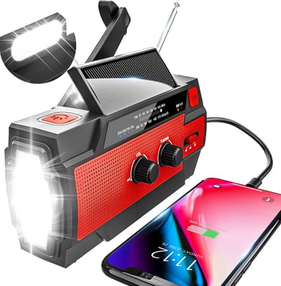 Noodradio Solar Opwindbaar - 4000 mAh - Radio op Batterijen - Solar Powerbank - Noodradio Opwindbaar - Noodpakket - Dynamo Solar - Survival Radio - Rood
