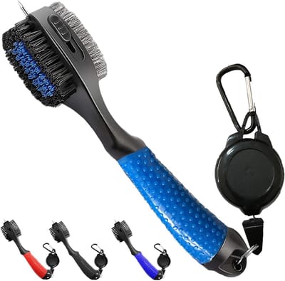 Golf Club Cleaner - Golfborstel Groefreiniger - Golfclubs Reinigen - Dubbele Borstelkoppen - 100 g - Blauw