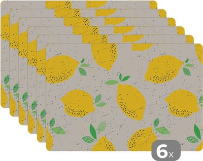 Placemat - Placemats kunststof - Citroen - Fruit - Vintage - Design - 45x30 cm - 6 stuks - Hittebestendig - Anti-Slip - Onderlegger - Afneembaar