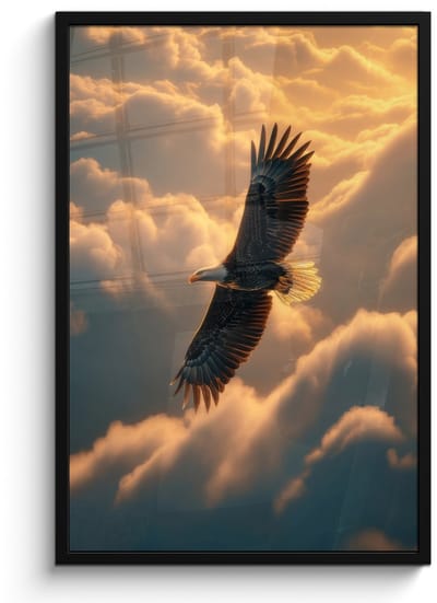Poster in lijst - Fotolijst 60x90 cm - Posters - Adelaar - Wolken - Zon - Posterlijst zwart - Decoratie - Wanddecoratie woonkamer - Muurdecoratie slaapkamer