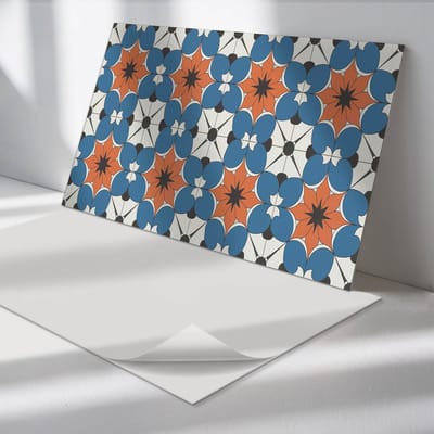 Wallfluent Vinyl Wandpaneel - Bloemenpatroon op de achtergrond Zelfklevend Muurpaneel - 120 cm x 60 cm - Blauw Vinyl Wandpaneel - 1 stuk - Rechthoekig Wandbekleding Vinyl - Patroon Wandpaneel - Vinyl Wandbekleding - Wandpaneel Keuken en Badkamer