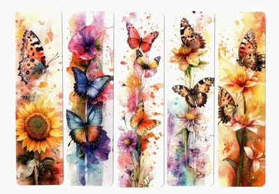 Viwado® - Set van 5 Papieren Bladwijzers - Aquarel Vlinder & Bloemen Designs - Prachtige Paginamarkers & Cadeaus