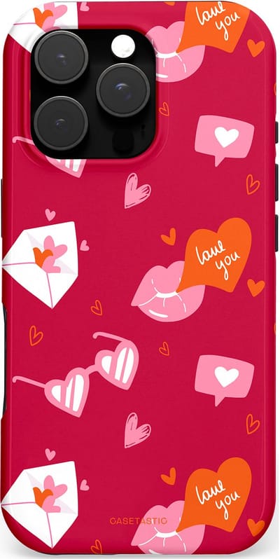 Casetastic hoesje geschikt voor Apple iPhone 16 Pro - MagSafe - Dubbellaagse bescherming - Liefdesbrief - Fashion Case - Bordeaux Lichtroze