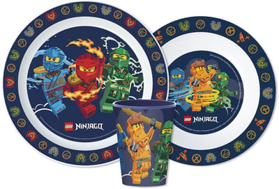 Lego Ninjago Serviesset - Beker 260 ml - Diepe kom - Plat bord - 3 stuks - Elemental - Eetset met beker - Voor verjaardagen en feestjes - Voor kinderen - Voor jongens