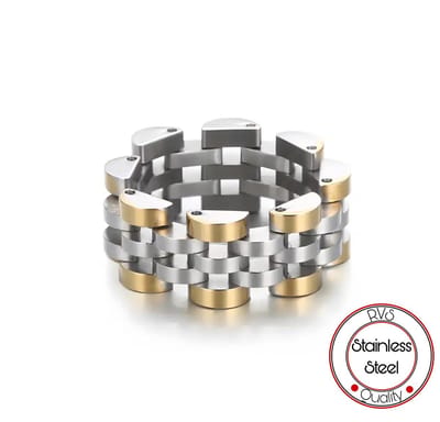 Jubilee Stijl Ring | Jubilee Ring | Zilverkleurig & Goudkleurig | Schakelring Mannen | Staal | 9 mm | Cadeau voor Man | Pin Remover | Cadeau | Cadeau voor Vrouw