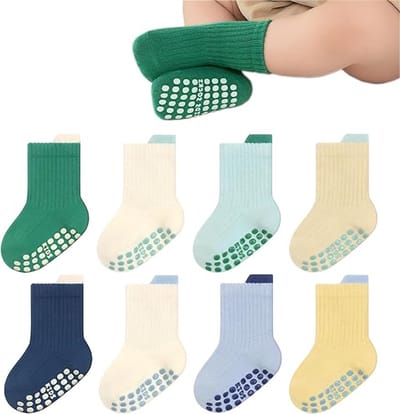 8 paar antislip sokken voor peuters - ademende sokken tot halverwege de kuit - peutervloersokken - kinderlente- en herfstsokken - warm en comfortabel - voor jongens en meisjes - maat M - geschikt voor 1-3 jaar - typeB